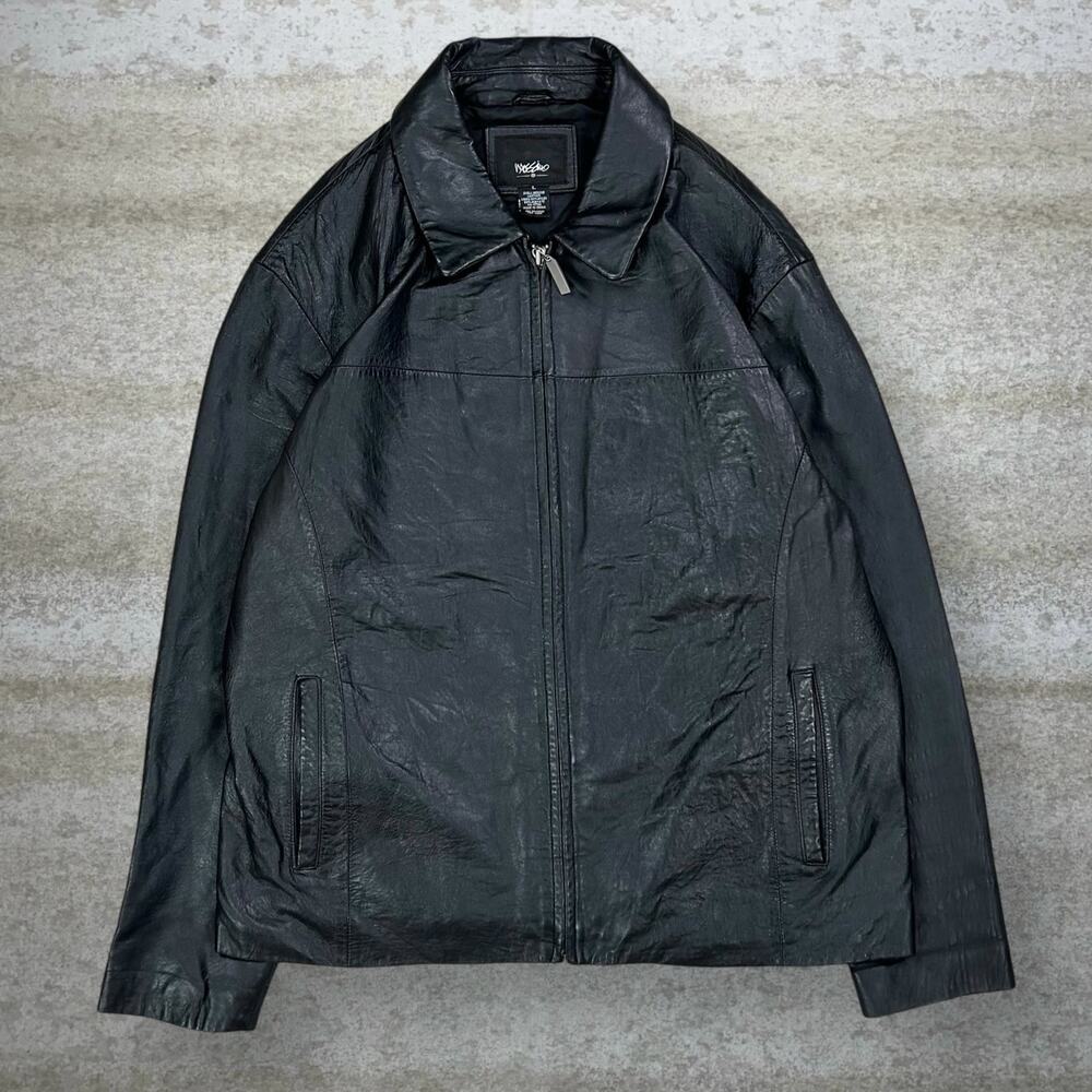 Vintage 90s Mossimo Genuine Leather Jacket Mens L Jet Black Full Zip